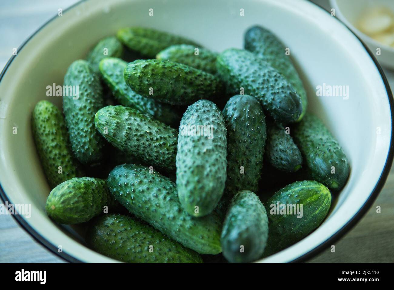 The process of preserving pickled cucumbers for the winter. Washed