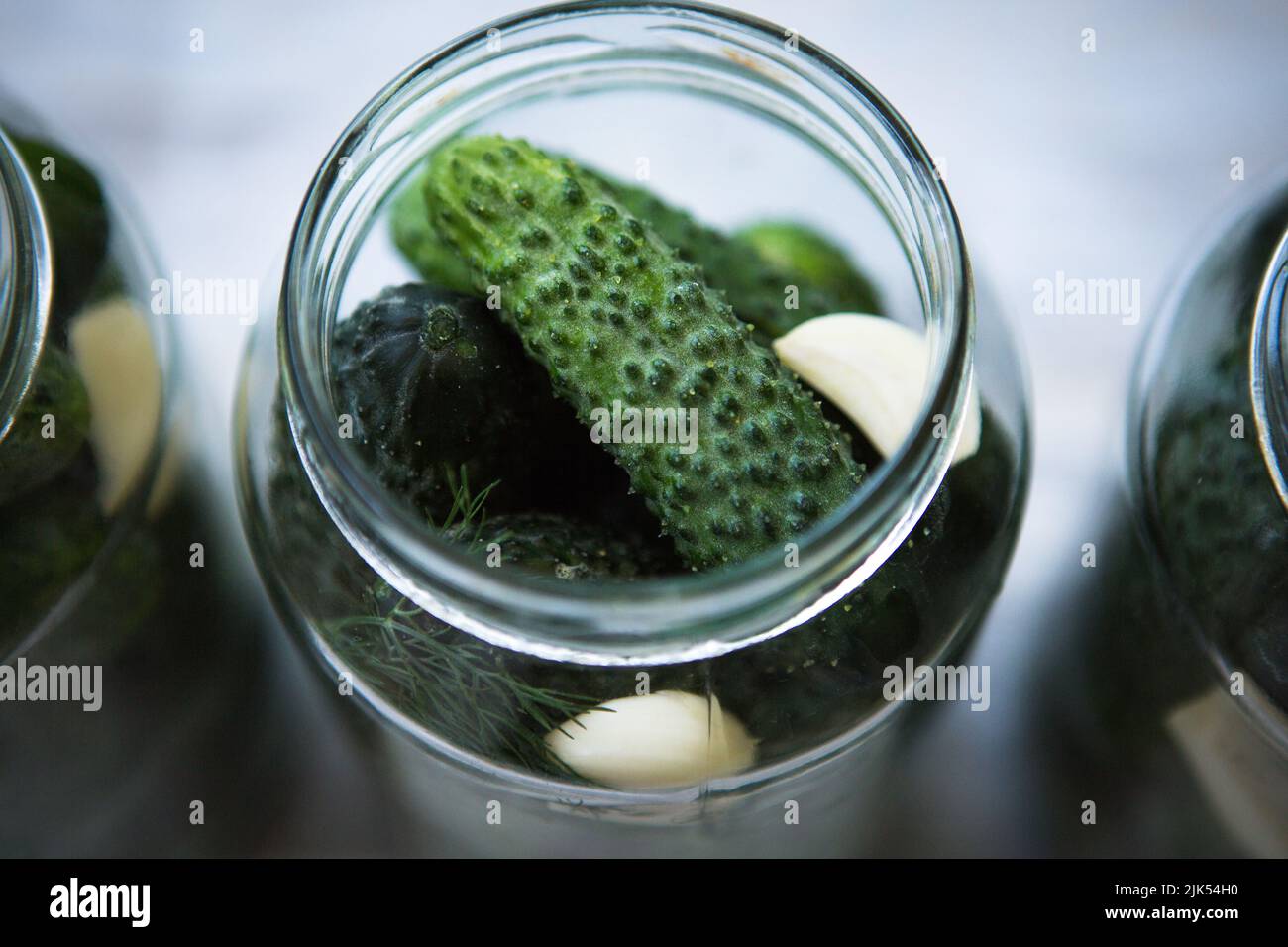 The process of canning pickled gherkins for the winter, pickles ...