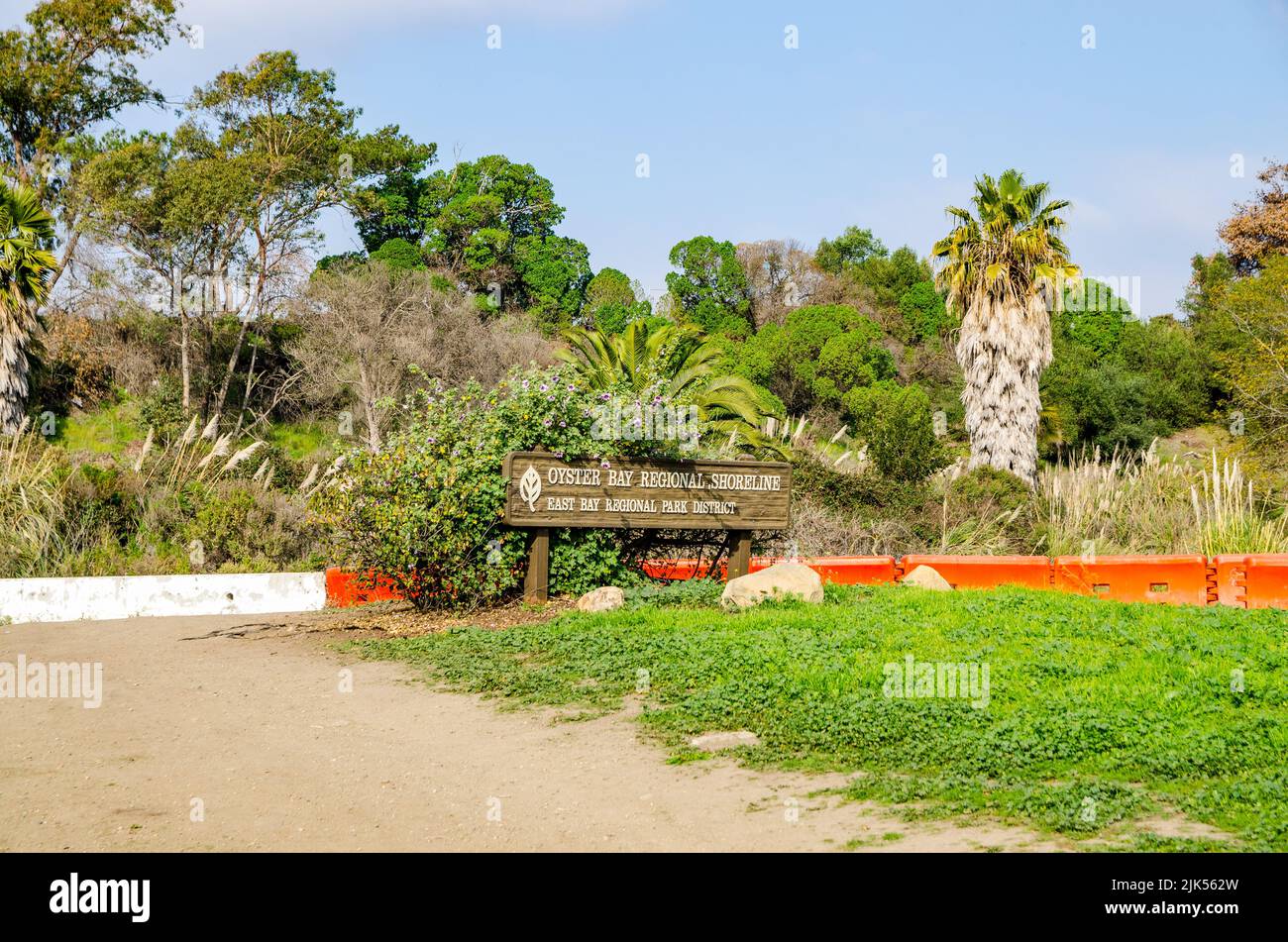 King tides fill an estuary at the Oyster Bay Regional shoreline park in San Leandro California USA across the bay from San Francisco Stock Photo