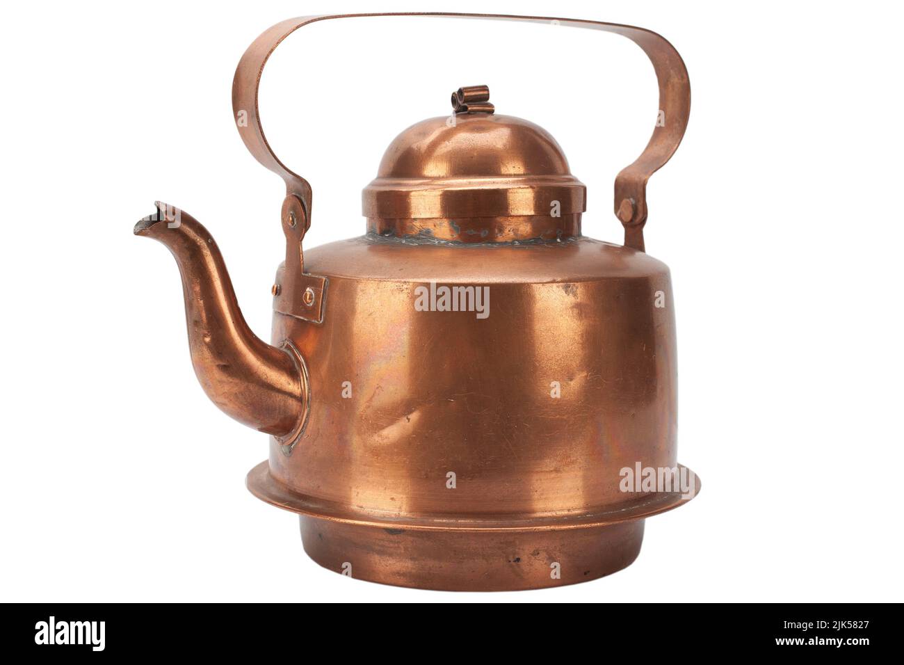 Vintage antique copper teapot isolated on white background Stock Photo