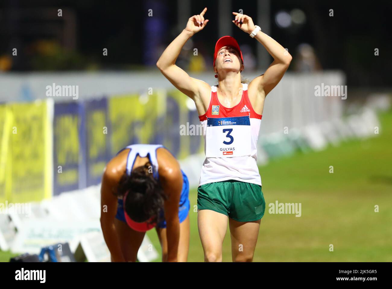Alexandria, Egypt. 30th July, 2022. Michelle Gulyas of Hungary reacts in laser run during the women's final of the UIPM 2022 Pentathlon World Championships in Alexandria, Egypt, July 30, 2022. Credit: Ahmed Gomaa/Xinhua/Alamy Live News Stock Photo