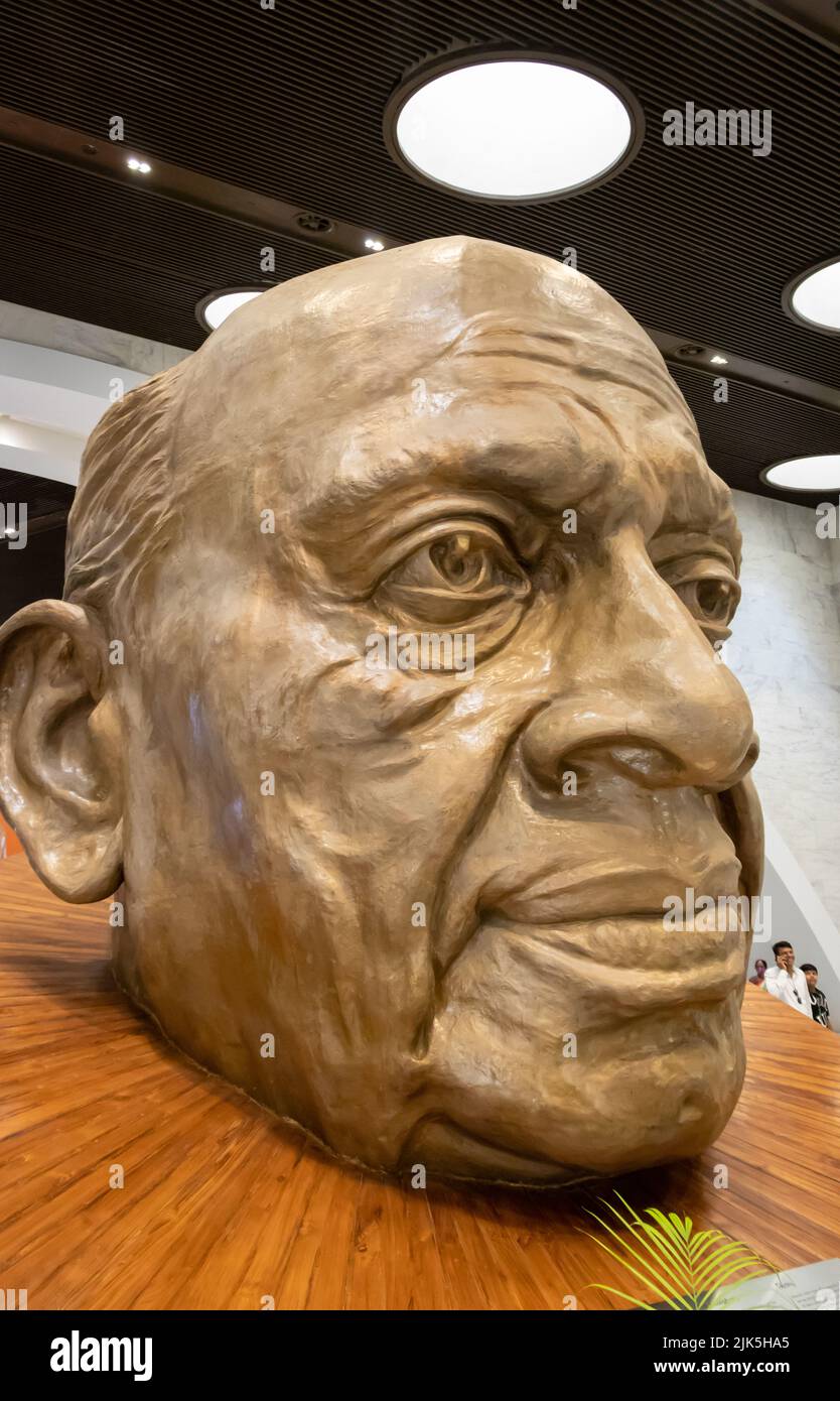 prototypes of statue of unity with bright dramatic sky at day from