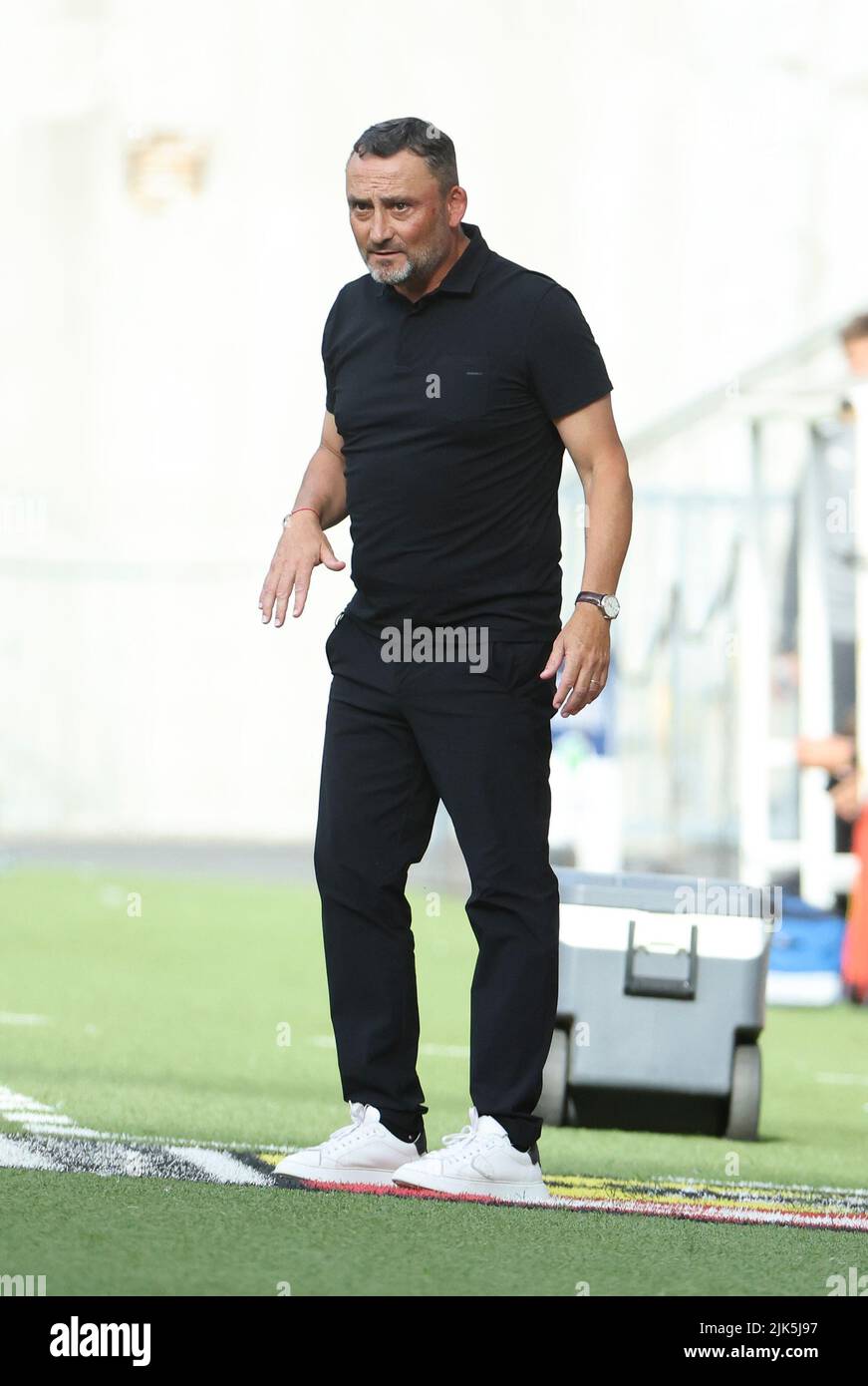 Coach of RC Lens Franck Haise during the pre-season friendly football match  between RC Lens (RCL) and West Ham United FC on July 30, 2022 at Stade  Bollaert-Delelis in Lens, France -
