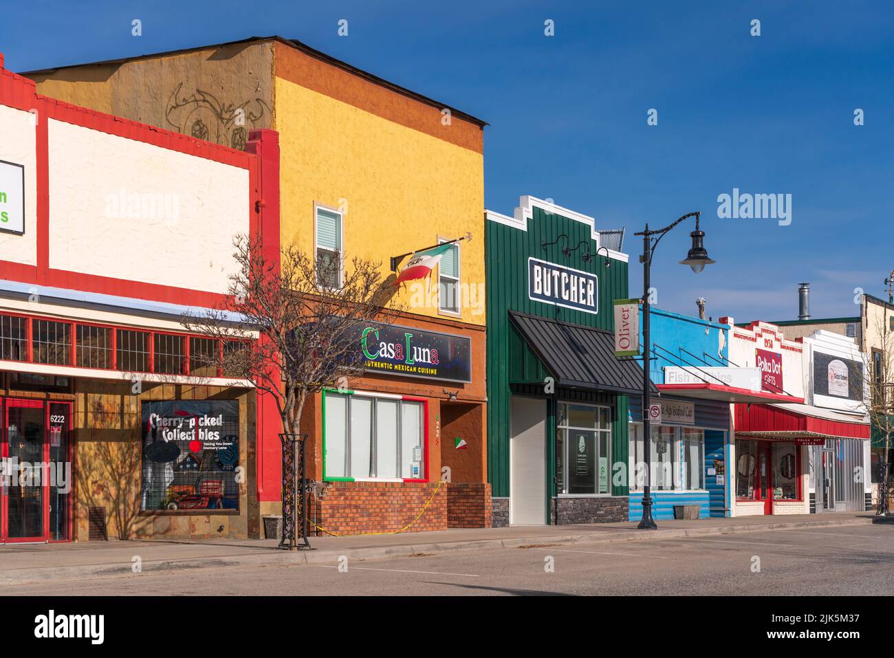 The storefronts on Main Street in the town of Oliver, British Columbia, Canada. Stock Photo