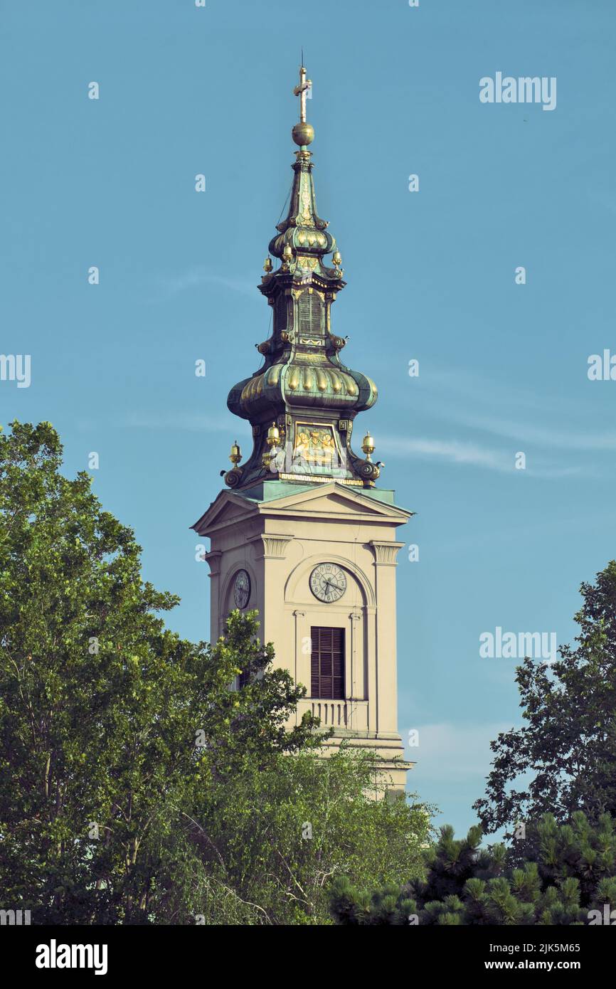 steeple bell tower's of Saint Michael's Cathedral in Belgrade, capital of Serbia Stock Photo