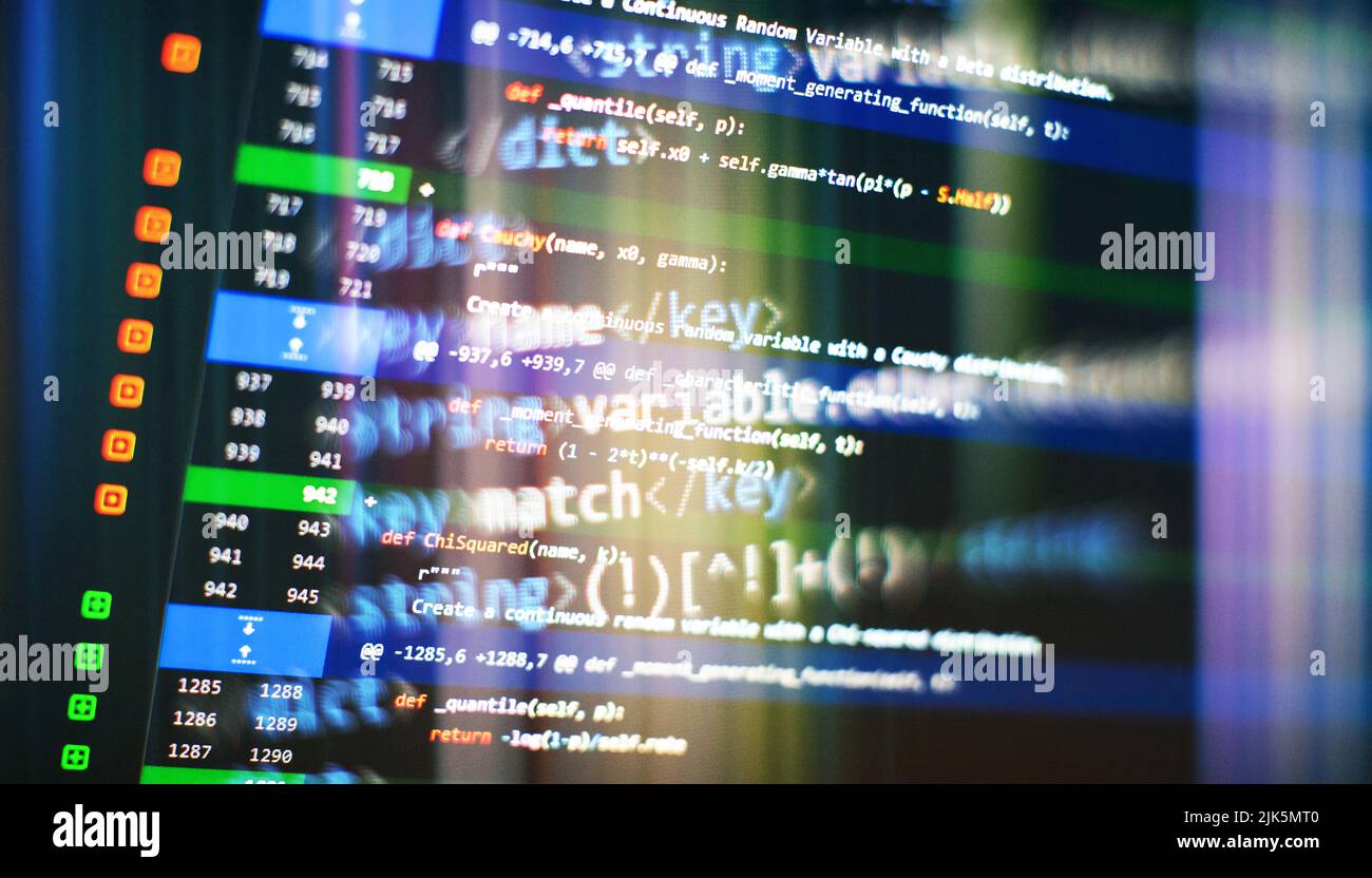 Website development. Server logs analysis. Closeup developing programming and coding technologies. Developer working on web sites codes in office. Stock Photo