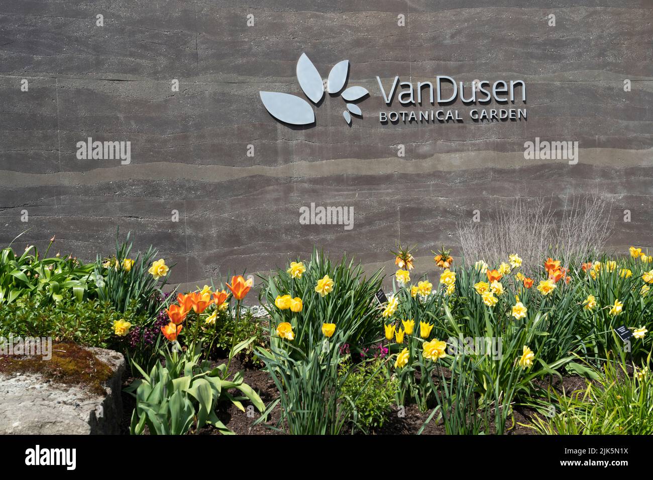 The Van Dusen Botanical Gardens sign in spring in Vancouver, British