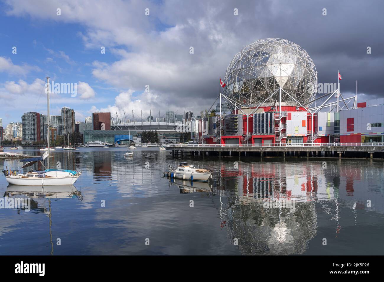 The Science World dome with reflections in False Creek in Vancouver