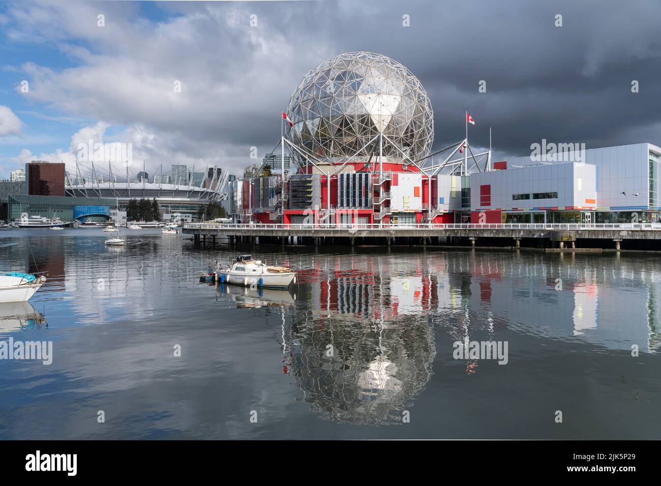 The Science World dome with reflections in False Creek in Vancouver