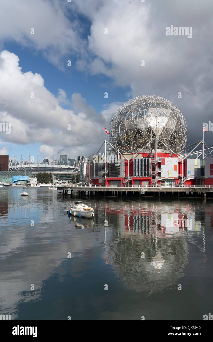 The Science World dome with reflections in False Creek in Vancouver