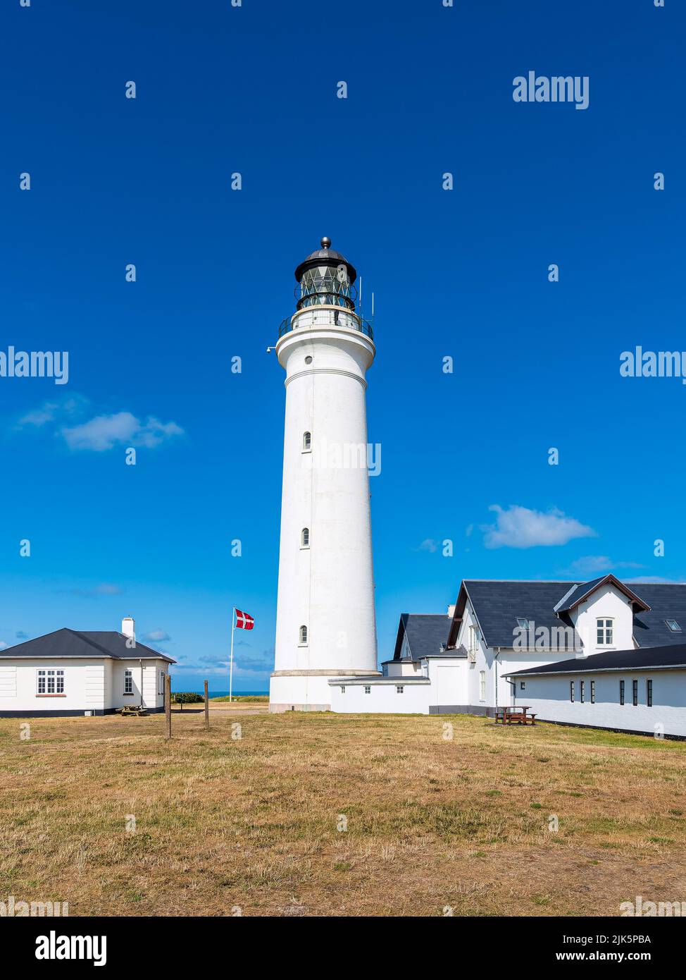 View to the lighthouse Hirtshals Fyr in Denmark. Stock Photo