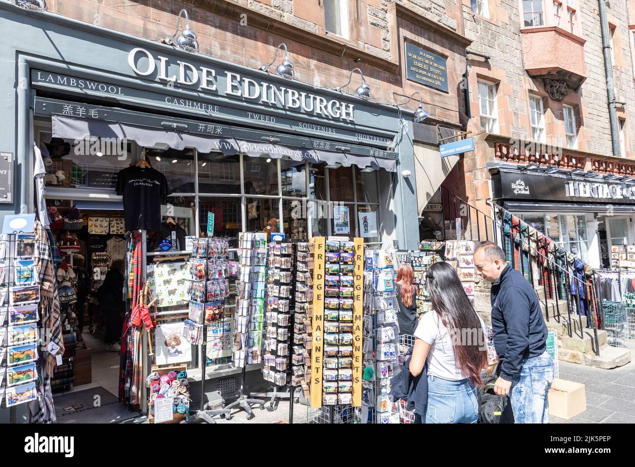 Olde Edinburgh gift and souvenir shop on the Royal Mile, couple