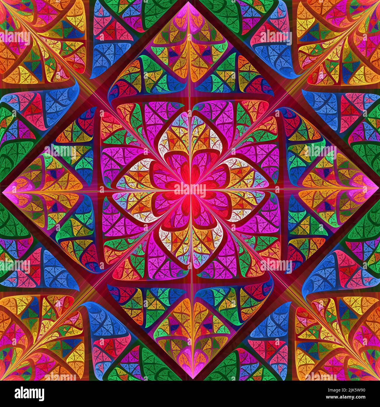 Abstract Fractal - Flower Stained Glass Design Stock Photo