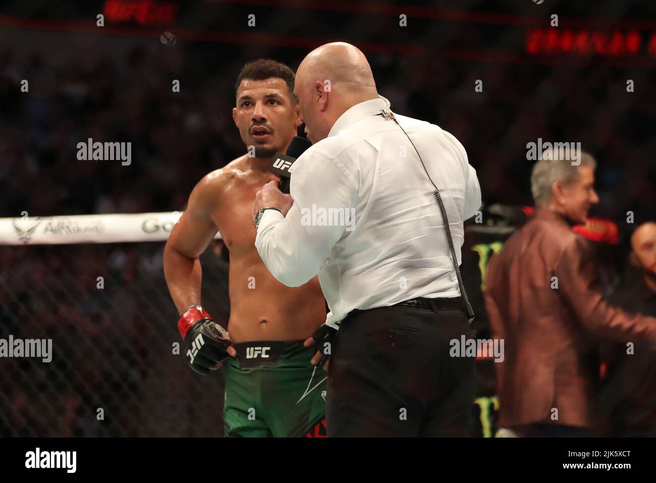 DALLAS, TX - JULY 30: Drakkar Klose celebrates his victory over Rafa Garcia in their Lightweight bout during the UFC 277 event at American Airlines Center on July 30, 2022, in Dallas, Texas, United States. (Photo by Alejandro Salazar/PxImages) Credit: Px Images/Alamy Live News Stock Photo