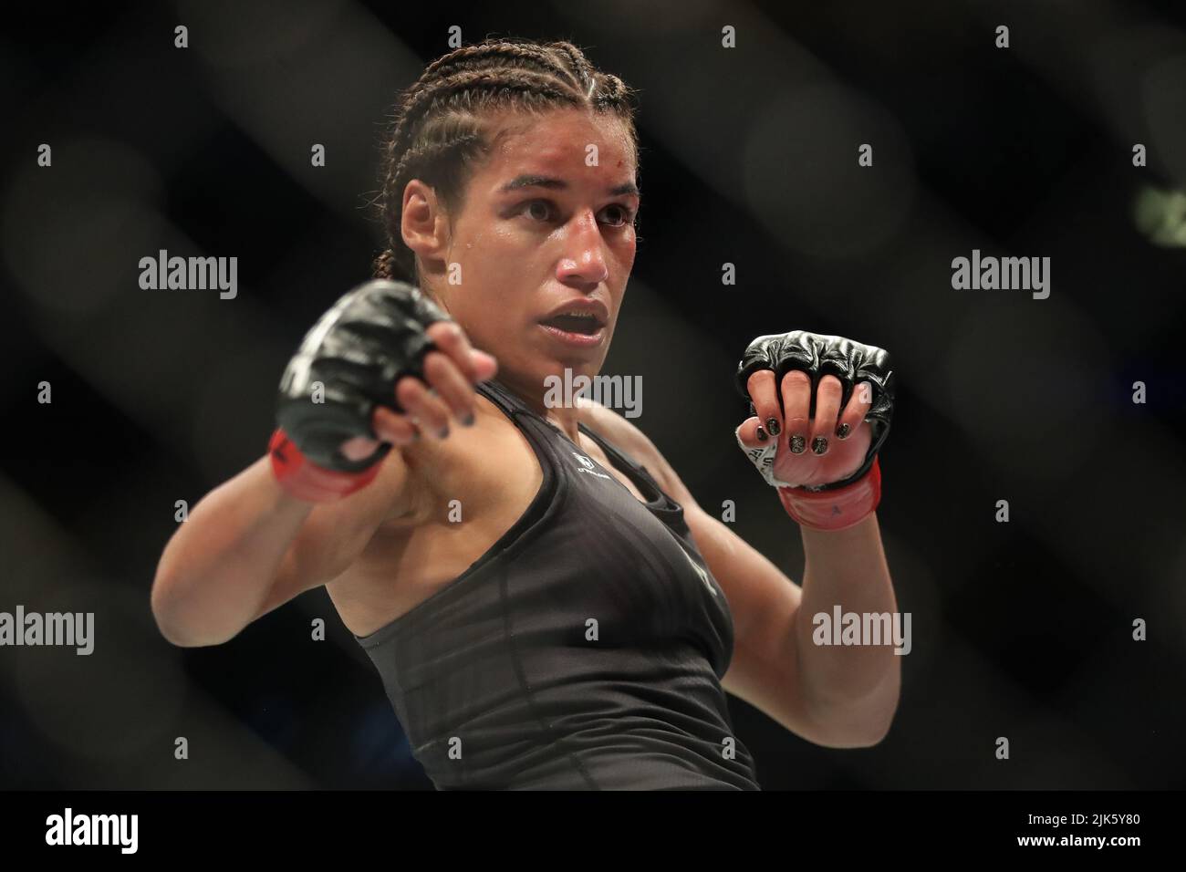 DALLAS, TX - JULY 30: Julianna Peña battles Amanda Nunes in their Women Bantamweight bout during the UFC 277 event at American Airlines Center on July 30, 2022, in Dallas, Texas, United States. (Photo by Alejandro Salazar/PxImages) Credit: Px Images/Alamy Live News Stock Photo