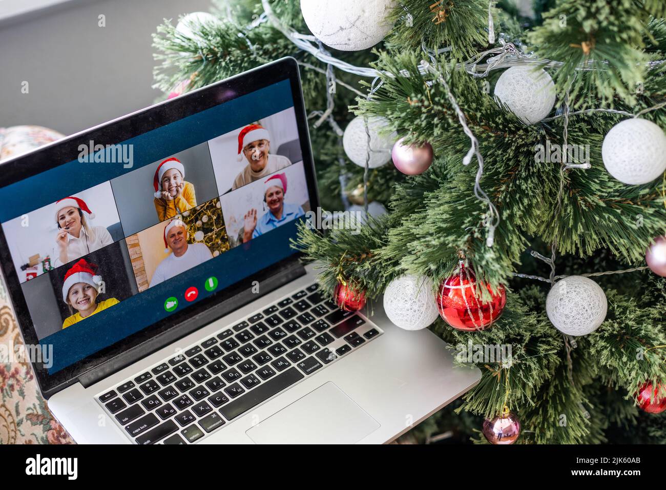 Virtual Christmas day house party. video conferencing, video call via