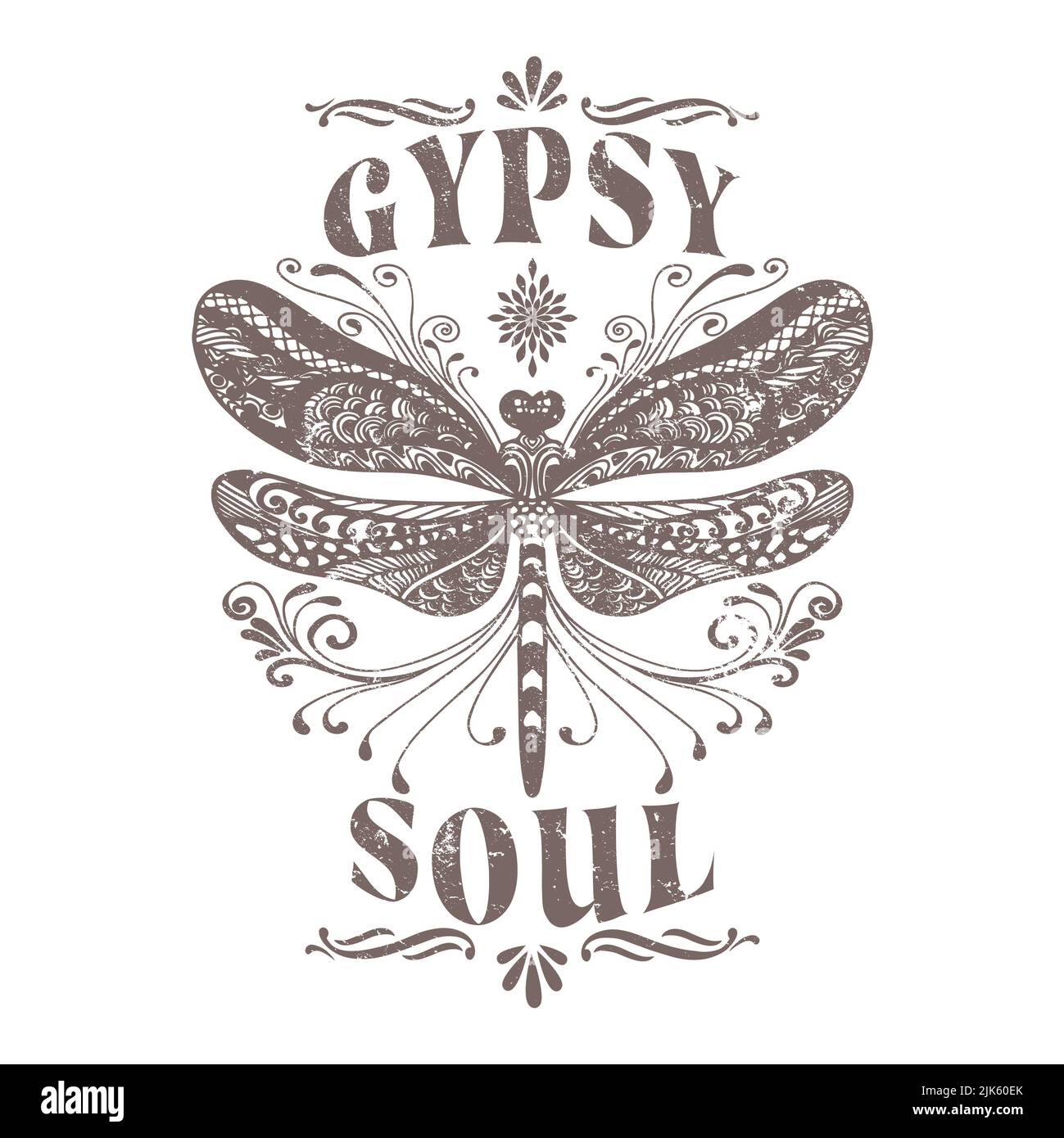 Boho Dragonfly - Gypsy Soul - Vintage Graphic Stock Photo