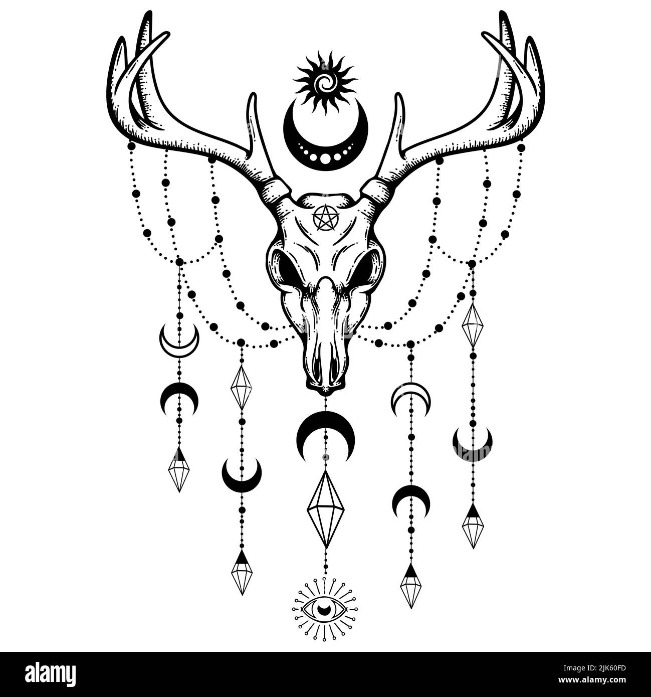 Wicca Deer Skull - Witchcraft Halloween Graphic Stock Photo