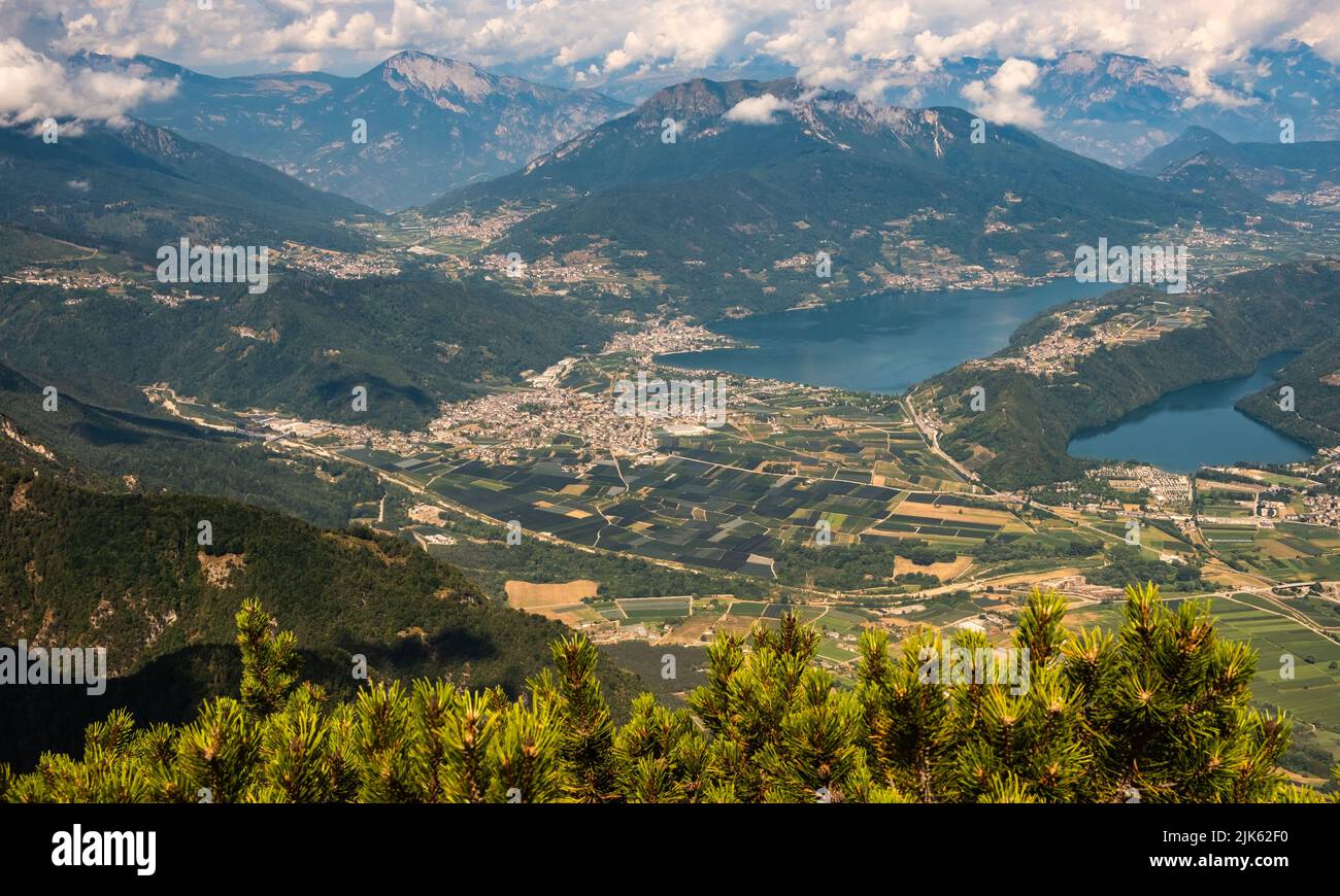 Panoramic  from Pizzo di Levico on Caldonazzo and Levico lakes Valsugana Trentino Alto Adige - Italy- Panoramic view Cima Vezzena. Nord-west landscape Stock Photo