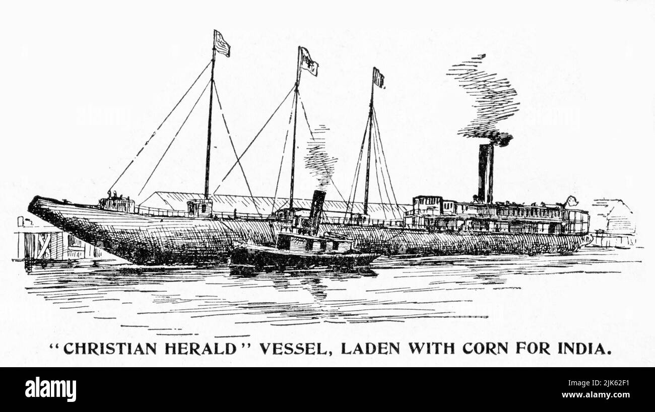 Engraving of the Christian Herald vessel, laden with corn for India Stock Photo