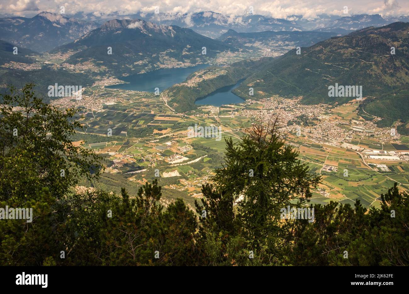 Panoramic  from Pizzo di Levico on Caldonazzo and Levico lakes Valsugana Trentino Alto Adige - Italy- Panoramic view Cima Vezzena. Nord-west landscape Stock Photo