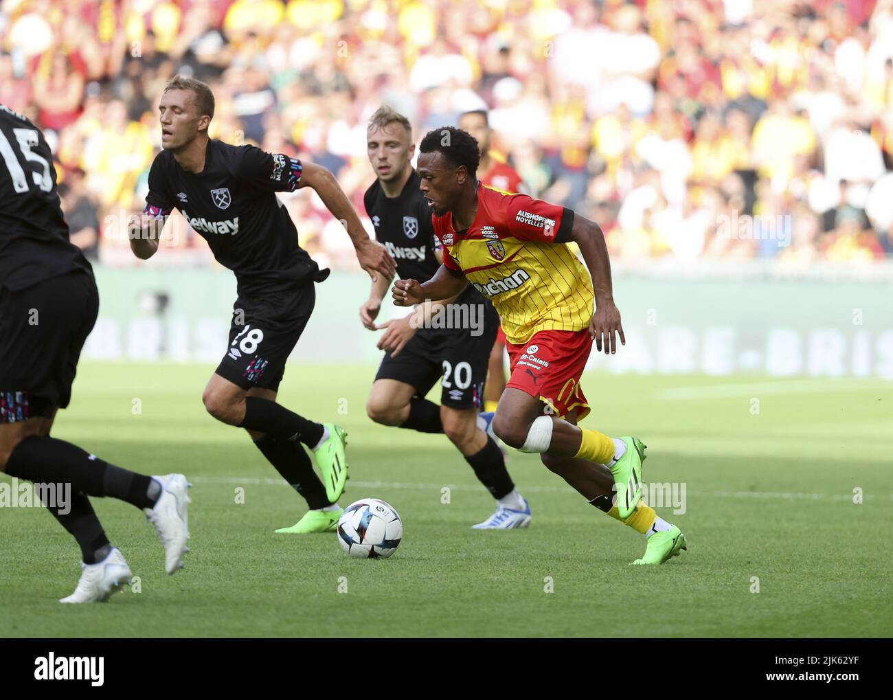 Lois Openda of Lens during the pre-season friendly football match between  RC Lens (RCL) and West Ham United FC on July 30, 2022 at Stade  Bollaert-Delelis in Lens, France - Photo: Jean