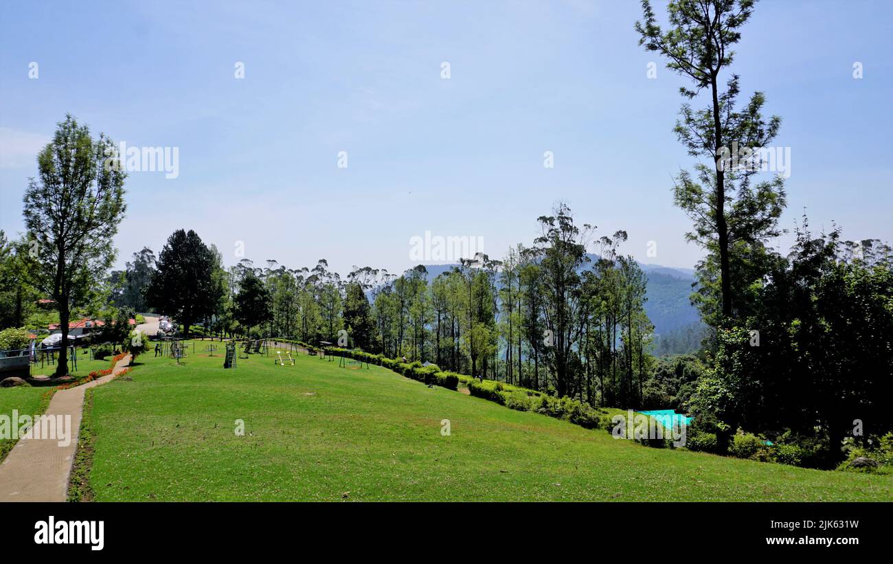 Beautiful landscapes of government tea park, ooty. Best scenic location in ooty. Stock Photo