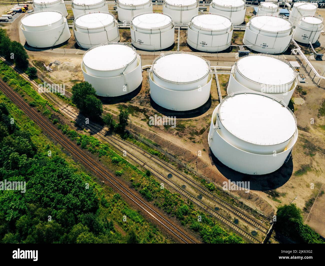 Aerial view of oil and gas storage tank refinery petrochemical factory