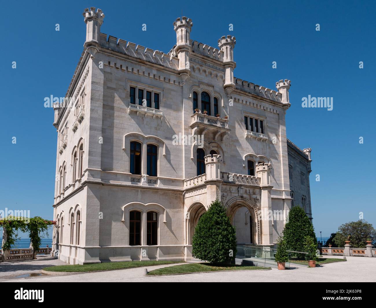 Castello di Miramare Castle Exterior Facade in Grignano Italy Stock Photo