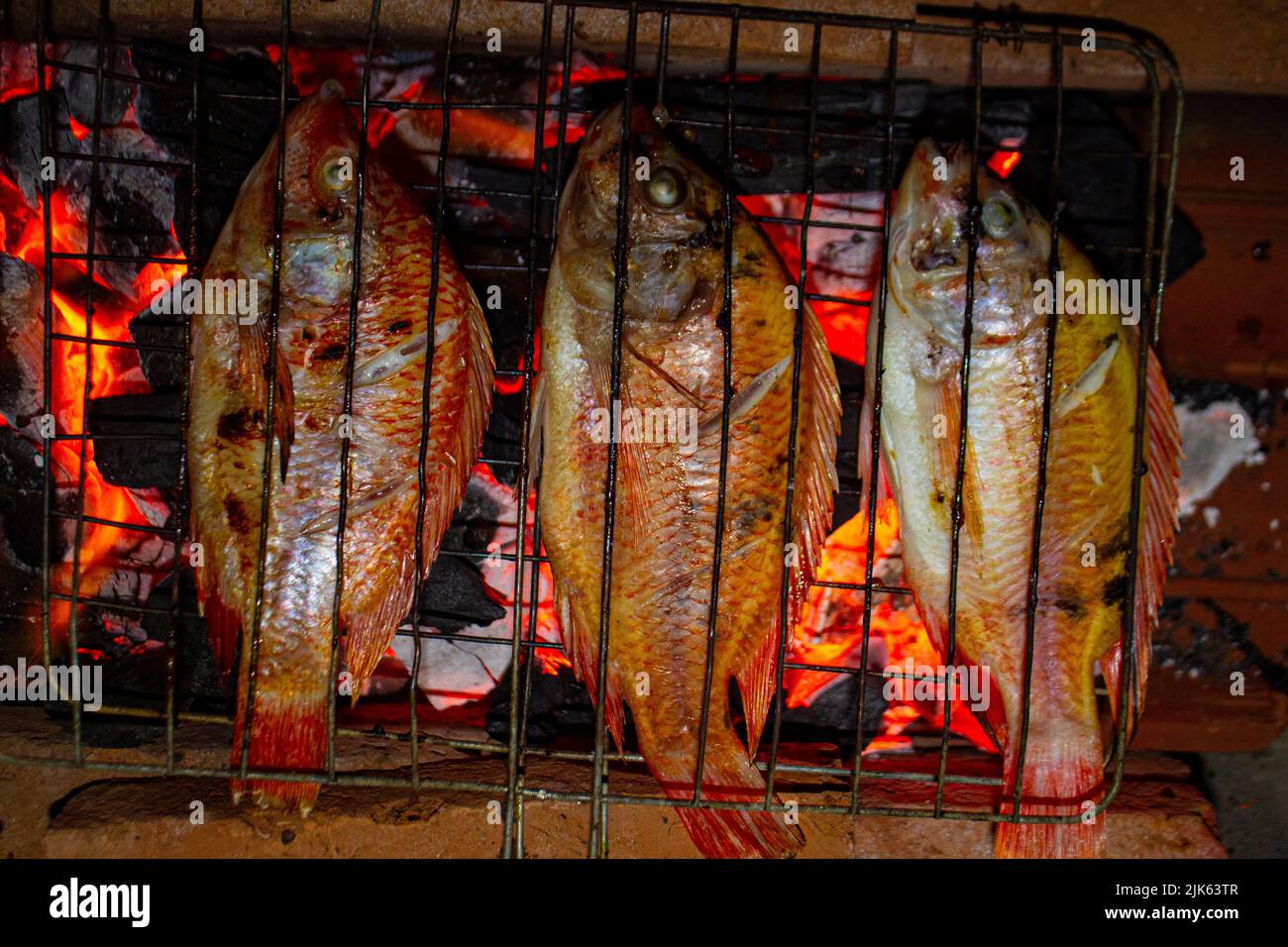 grilled fish Nile Tilapia on charcoal grill grilled fish Nile Tilapia