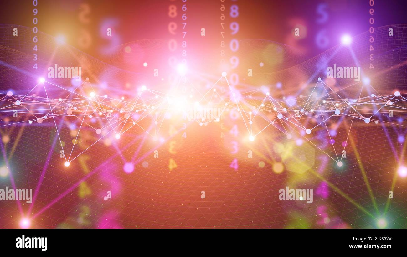 3d technology digital background. Abstract neon cyber lines and grid on ...