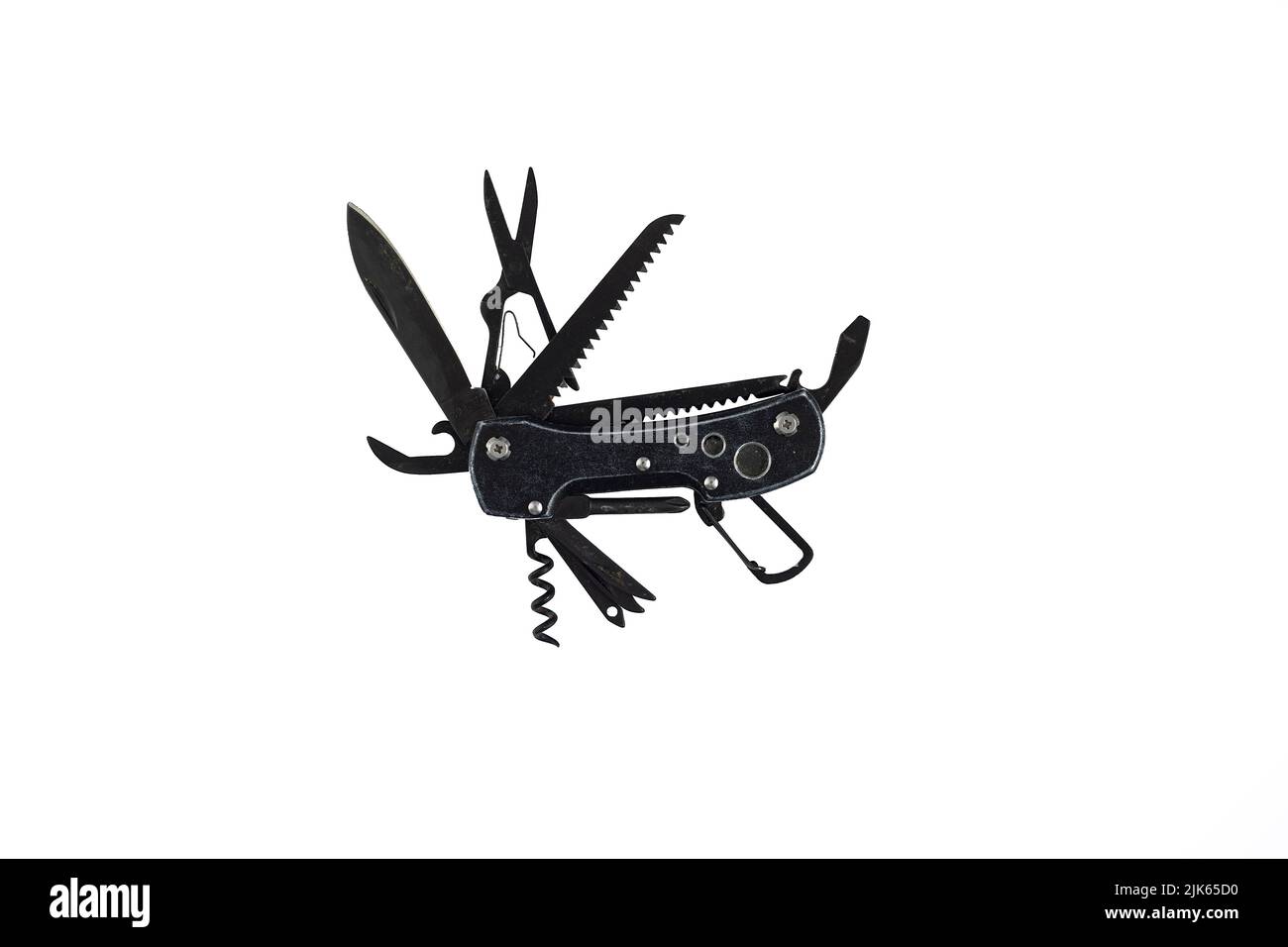 a  black metallic multitool  expanded and isolated on white Stock Photo