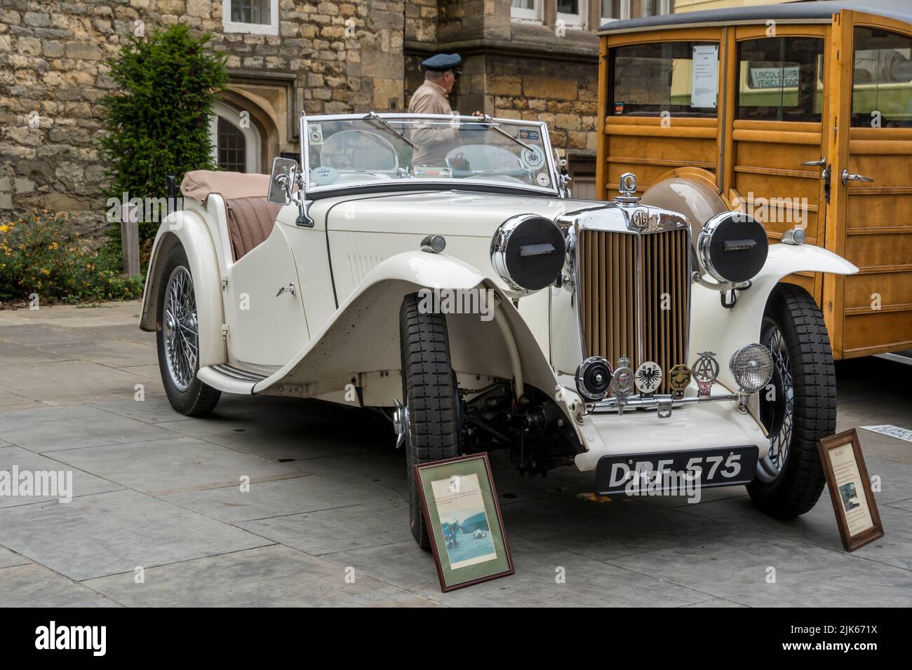 1936 MG TA open top sports car on display at Lincoln 1940's weekend, Lincoln Cathedral Quarter, 23rd July 2022 Stock Photo