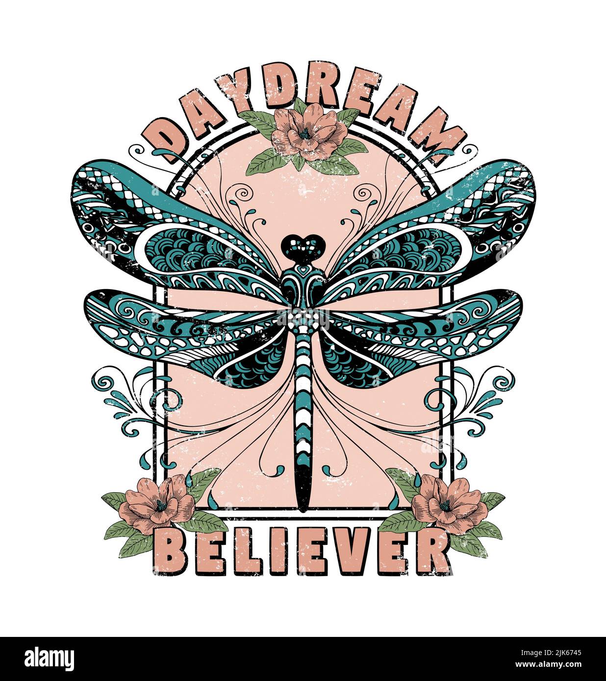 Daydream Believer - Vintage Dragonfly Graphic Stock Photo