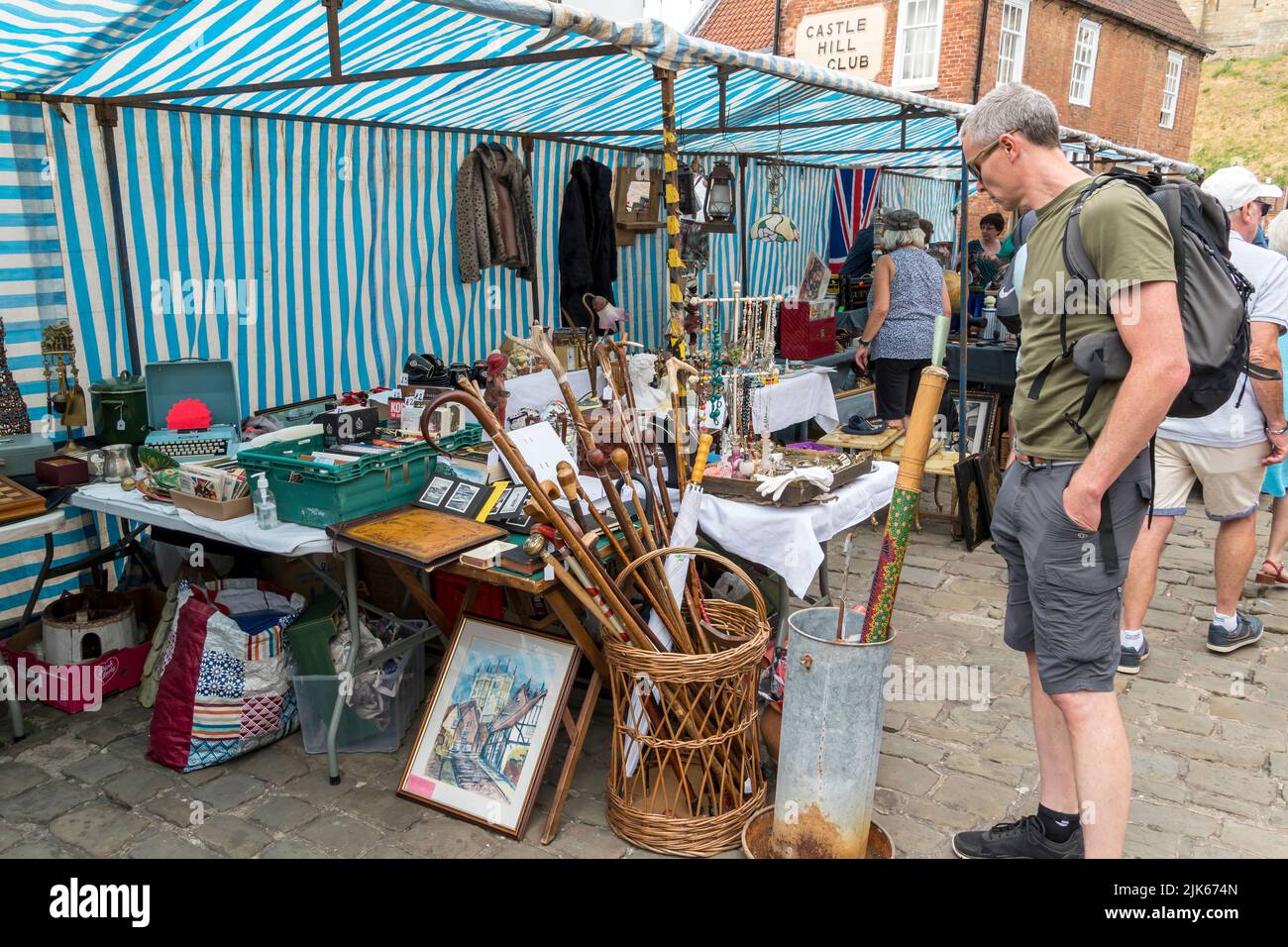 Antiques stall at Lincoln 1940's weekend, Lincoln Cathedral Quarter, 23rd July 2022 Stock Photo