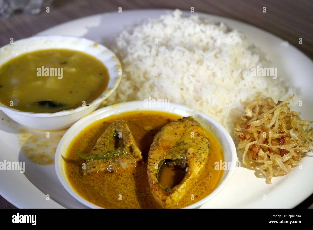 Bengali Famous Dish Hilsa Fish with White Rice and Dal Stock Photo - Alamy