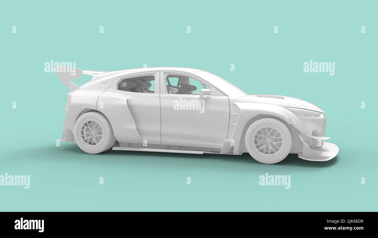 3D rednering of a modern motorsports aerodynamic rally race car