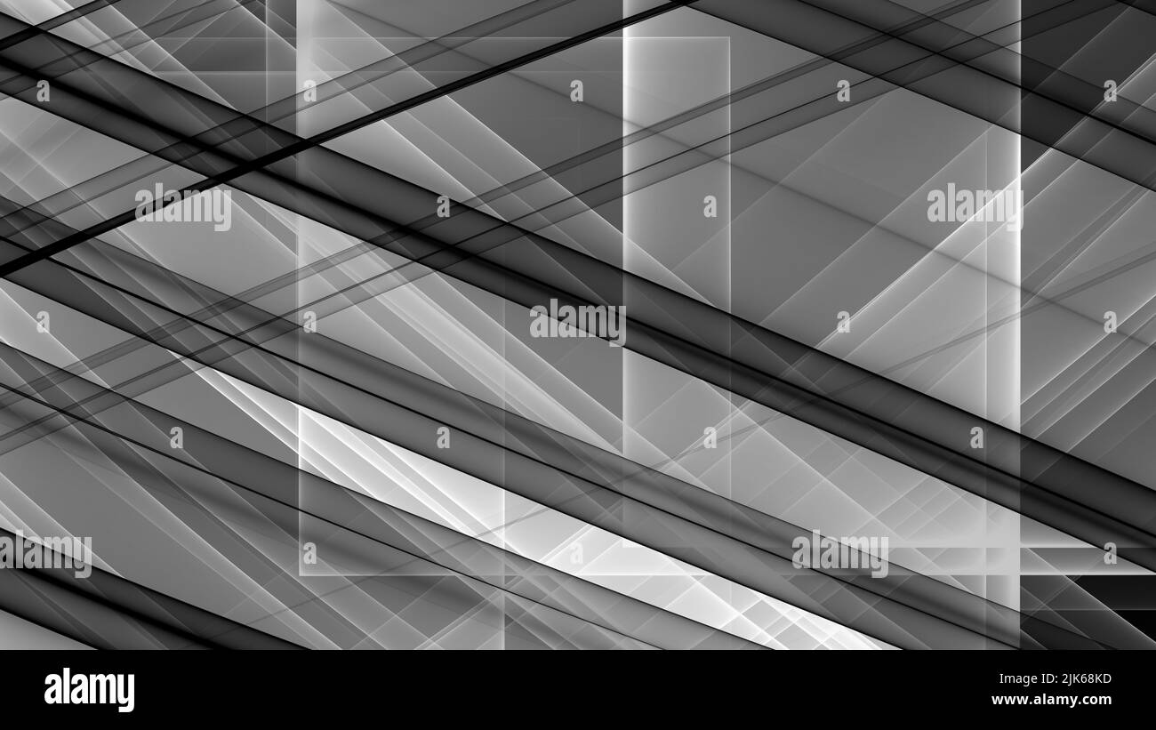 Abstrakter Hintergrund Monochrome 8K  hell, dunkel, schwarz, weiß, grau,  Strahl, Laser, Nebel, Streifen, Gitter, Quadrat, Verlauf Stock Photo