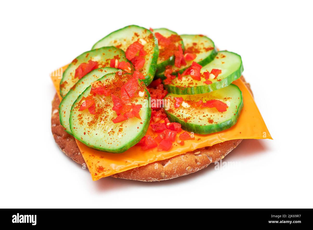 Crispy Cracker Sandwich with Fresh Cucumber, Cheese and Paprika