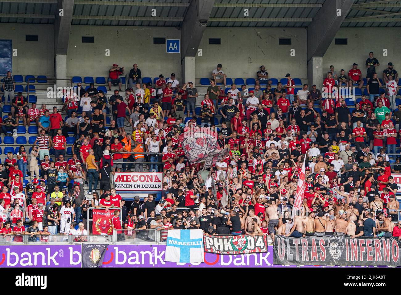 GENK, BELGIUM JULY 31 fans of Standard de Liege during the Pro League match between KRC Genk