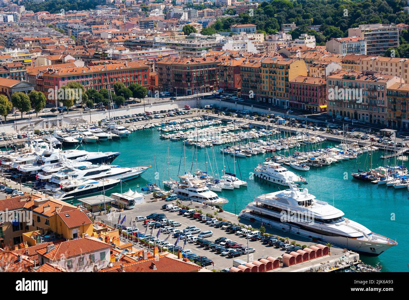Nice, France - July 23, 2011 : Port Lympia, historic boat port of Nice, Cote D'Azur, packed in the middle of summer. Stock Photo