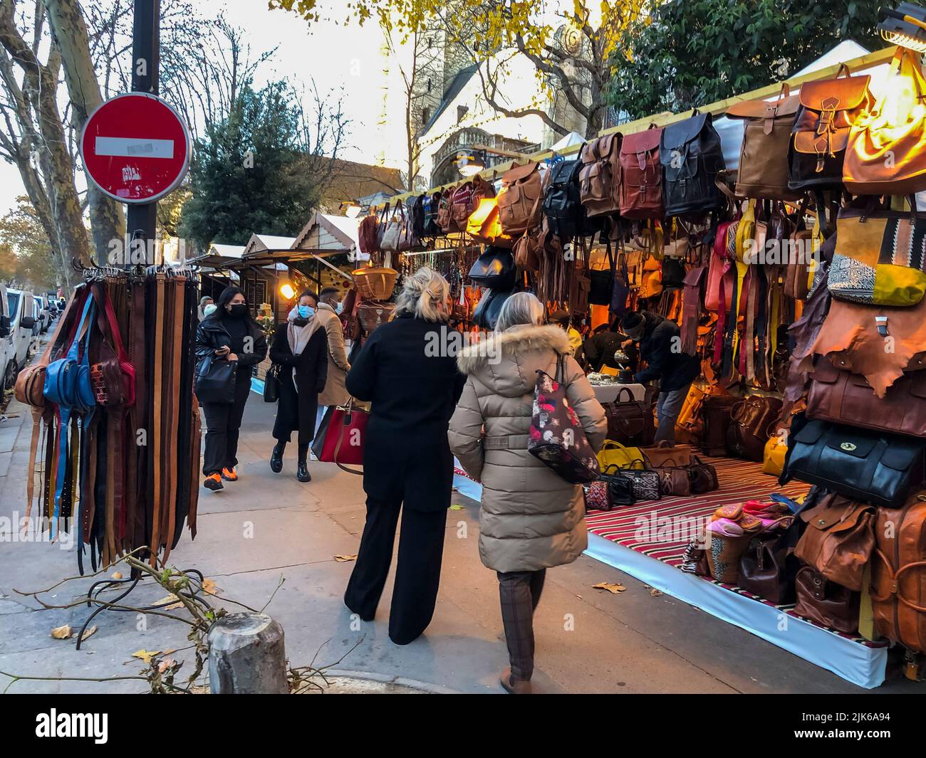 Paris, France, People Shopping on Street in French Christmas Market