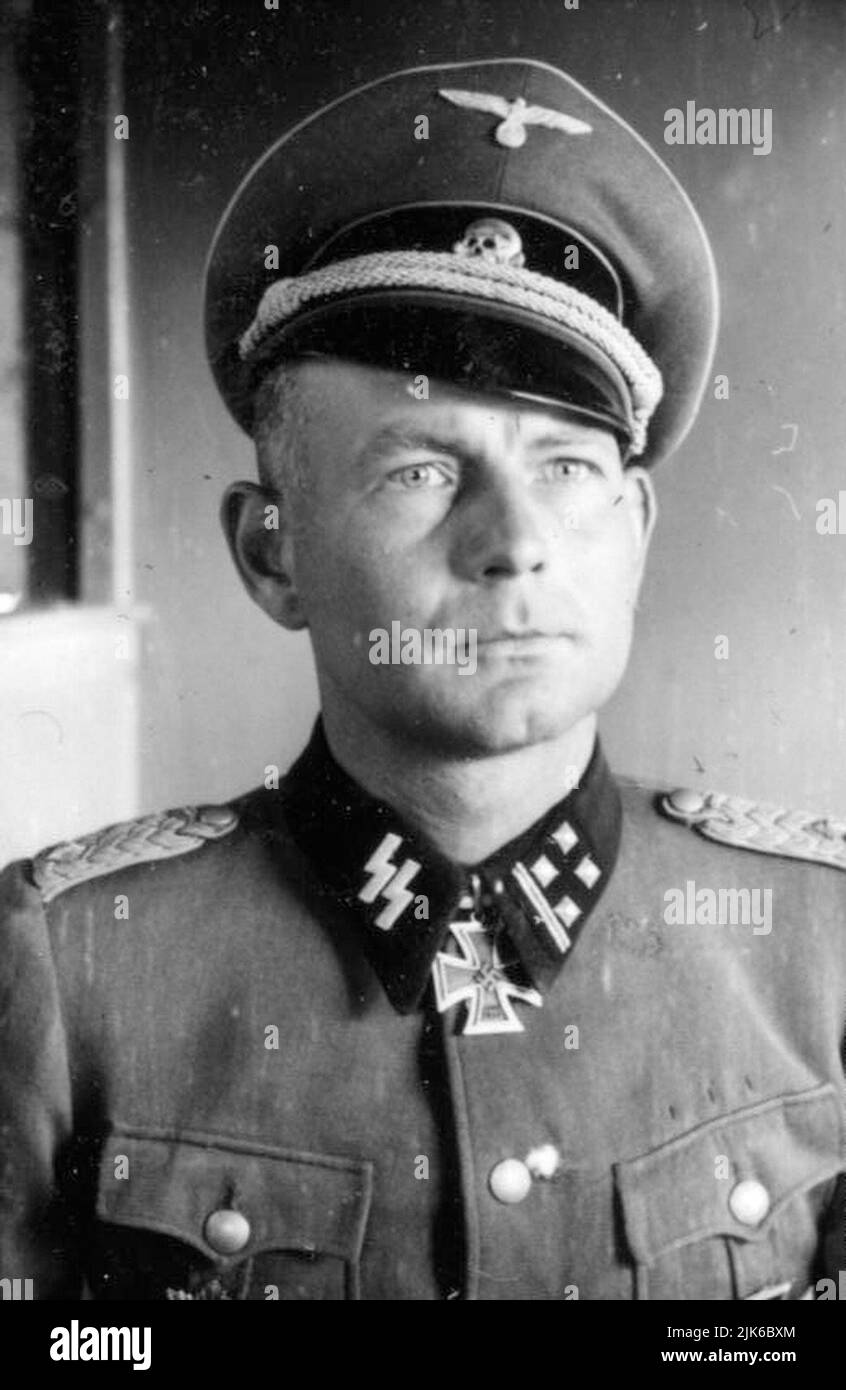 The Nazi German elite troops the Waffen-SS had many divisions of foreign volunteers who believed in nazism. . Otto Kumm as an SS-Obersturmbannführer (lieutenant colonel) in March 1943. Kumm commanded the 7th SS through some of its hardest fighting in 1944, and ended the war with the Knight's Cross of the Iron Cross with Oak Leaves and Swords Stock Photo