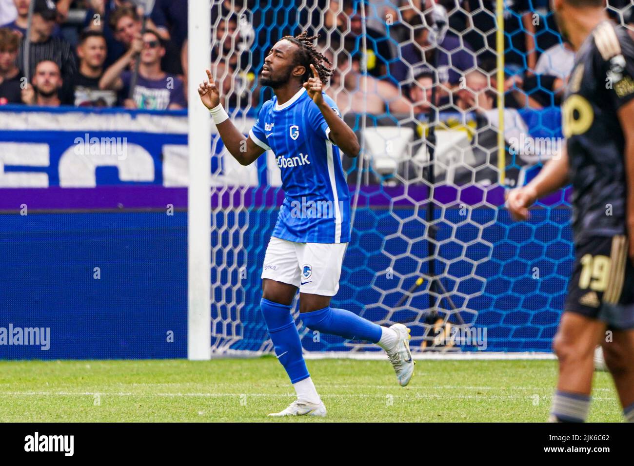 GENK, BELGIUM JULY 31 Mike Tresor of KRC Genk celebrates the goal
