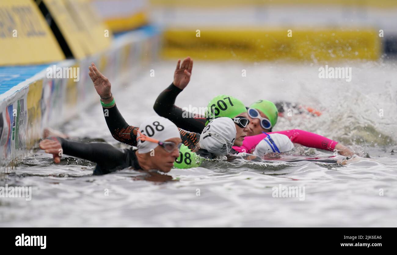 Athletes start the swim in the Womens Para Triathlon on day three of the 2022 Commonwealth Games