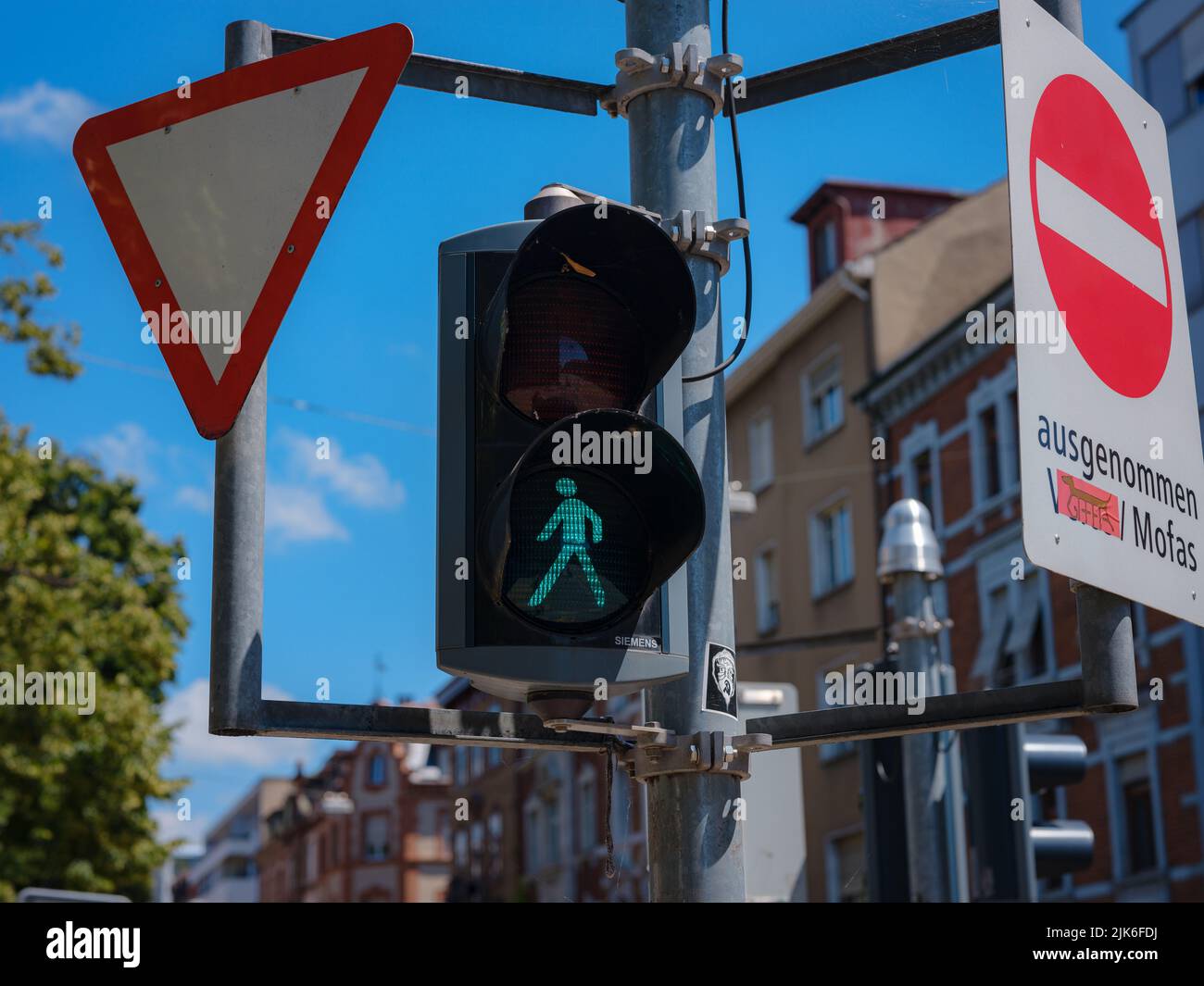 CloseUp Sidewalk crossing light in Basel street. traffic control and