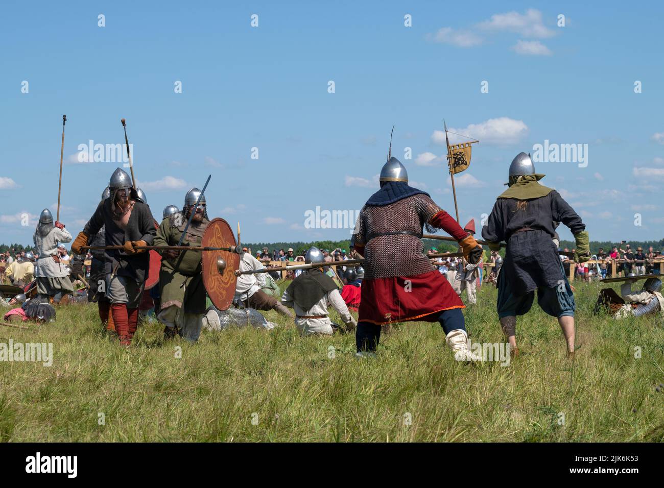 TVER REGION, RUSSIA - JULY 23, 2022: A fragment of the reconstruction of a medieval battle. Historical festival 'Epic Coast - 2022' Stock Photo