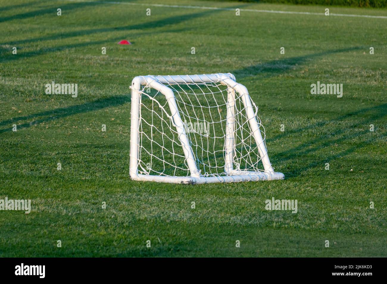 Small soccer goal game green grass Stock Photo Alamy