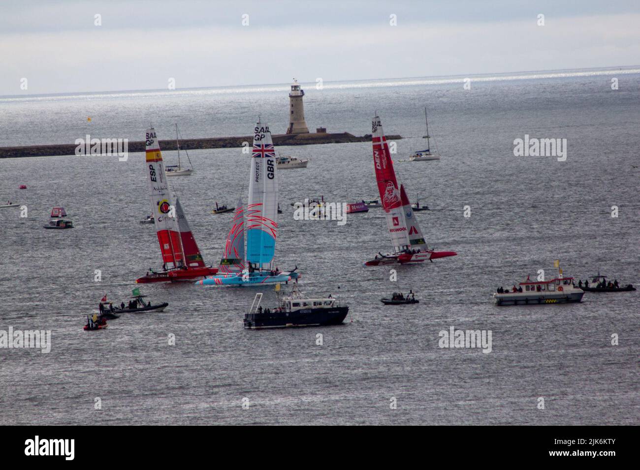 SailGP, Plymouth, UK. 31st July, 2022. Final day for the Great British Sail Grand Prix, as Britain's Ocean City hosts the third event of Season 3 as the most competitive racing on water. The event returns to Plymouth on 30-31 July. Credit: Julian Kemp/Alamy Live News Stock Photo