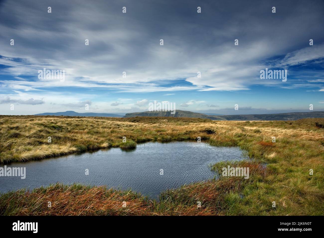 Fountains Fell Tarn looking towards Pen-y-Ghent, The Yorkshire Dales Stock Photo